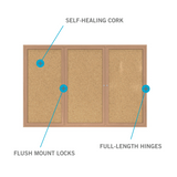 Ghent 3 Door Enclosed Natural Cork Bulletin Board w/ Oak Wood Frame, 4'H x 6'W_3