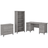 Bush Furniture Somerset 60W Office Desk with Lateral File Cabinet and 5 Shelf Bookcase | Platinum Gray_0