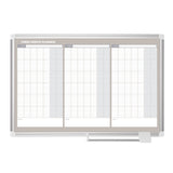 MasterVision Magnetic Steel Dry-Erase Three Month Planner, 24" x 36", Aluminum Frame