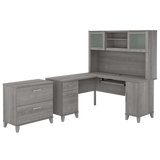 Bush Furniture Somerset 60W L Shaped Desk with Hutch and Lateral File Cabinet | Platinum Gray_0