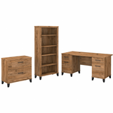 Bush Furniture Somerset 60W Office Desk with Lateral File Cabinet and 5 Shelf Bookcase | Fresh Walnut_0