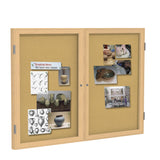 Ghent 2 Door Enclosed Natural Cork Bulletin Board w/ Oak Wood Frame, 3'H x 5'W_1