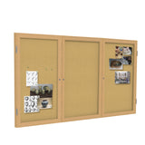 Ghent 3 Door Enclosed Natural Cork Bulletin Board w/ Oak Wood Frame, 4'H x 6'W_1