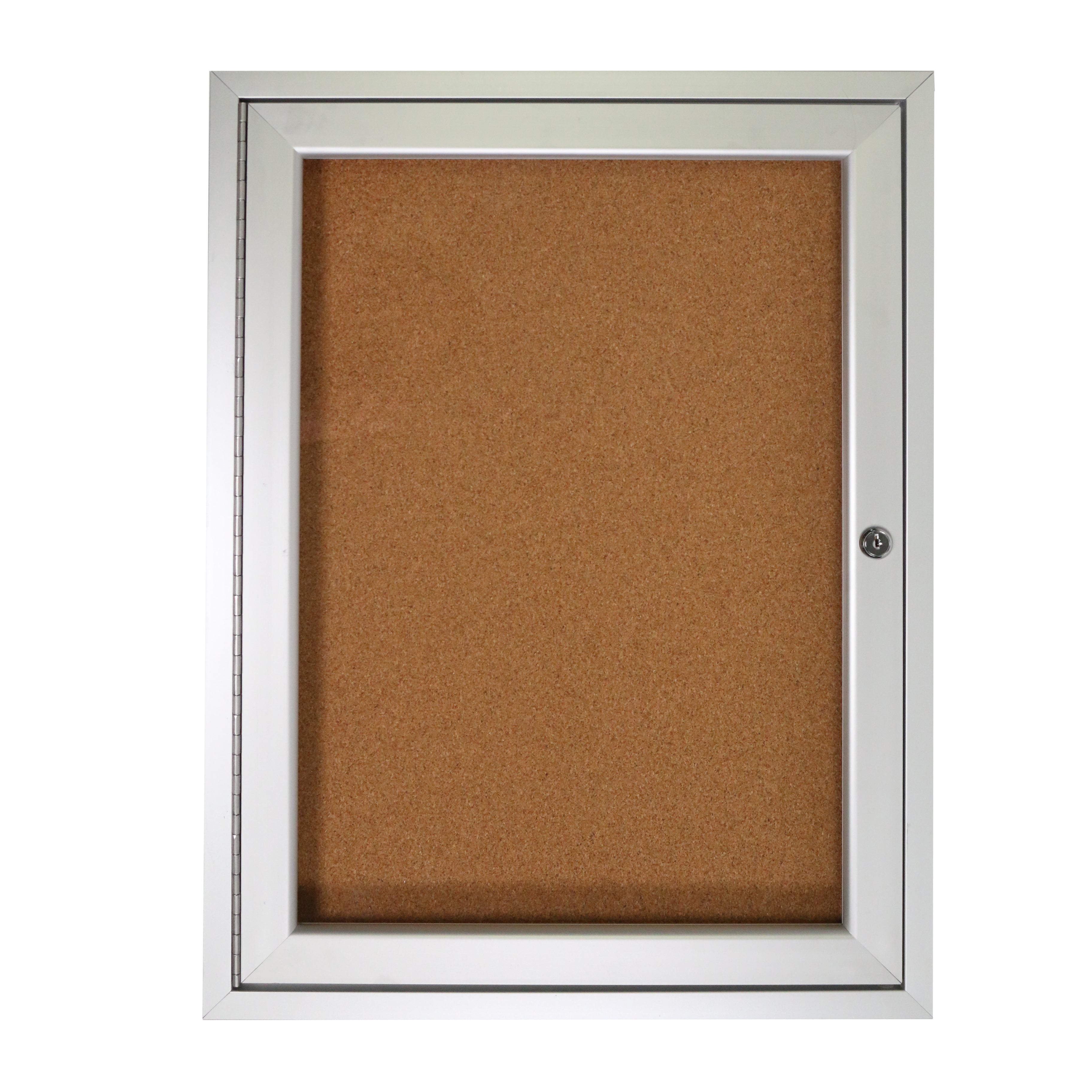 Ghent 1 Door Enclosed Natural Cork Bulletin Board w/ Satin Aluminum Frame, 3'H x 3'W_0