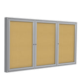 Ghent 3 Door Enclosed Natural Cork Bulletin Board w/ Satin Aluminum Frame, 3'H x 6'W_0
