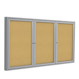 Ghent 3 Door Enclosed Natural Cork Bulletin Board w/ Satin Aluminum Frame, 4'H x 6'W_0