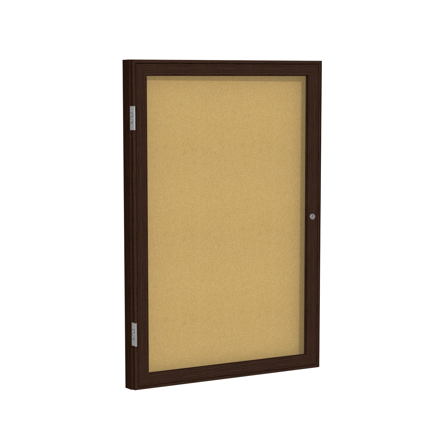 Ghent 1 Door Enclosed Natural Cork Bulletin Board w/ Walnut Wood Frame, 3'H x 2'W_0
