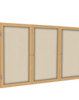 Ghent 3 Door Enclosed Fabric Bulletin Boards w/ Oak Wood Frame, 4'H x 8'W, Beige_1