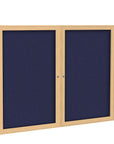 Ghent 2 Door Enclosed Fabric Bulletin Boards w/ Oak Wood Frame, 3'H x 5'W, Blue_1