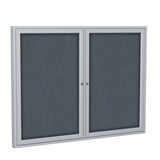 Ghent 2 Door Enclosed Fabric Bulletin Boards w/ Satin Aluminum Frame, 3'H x 5'W, Gray_1