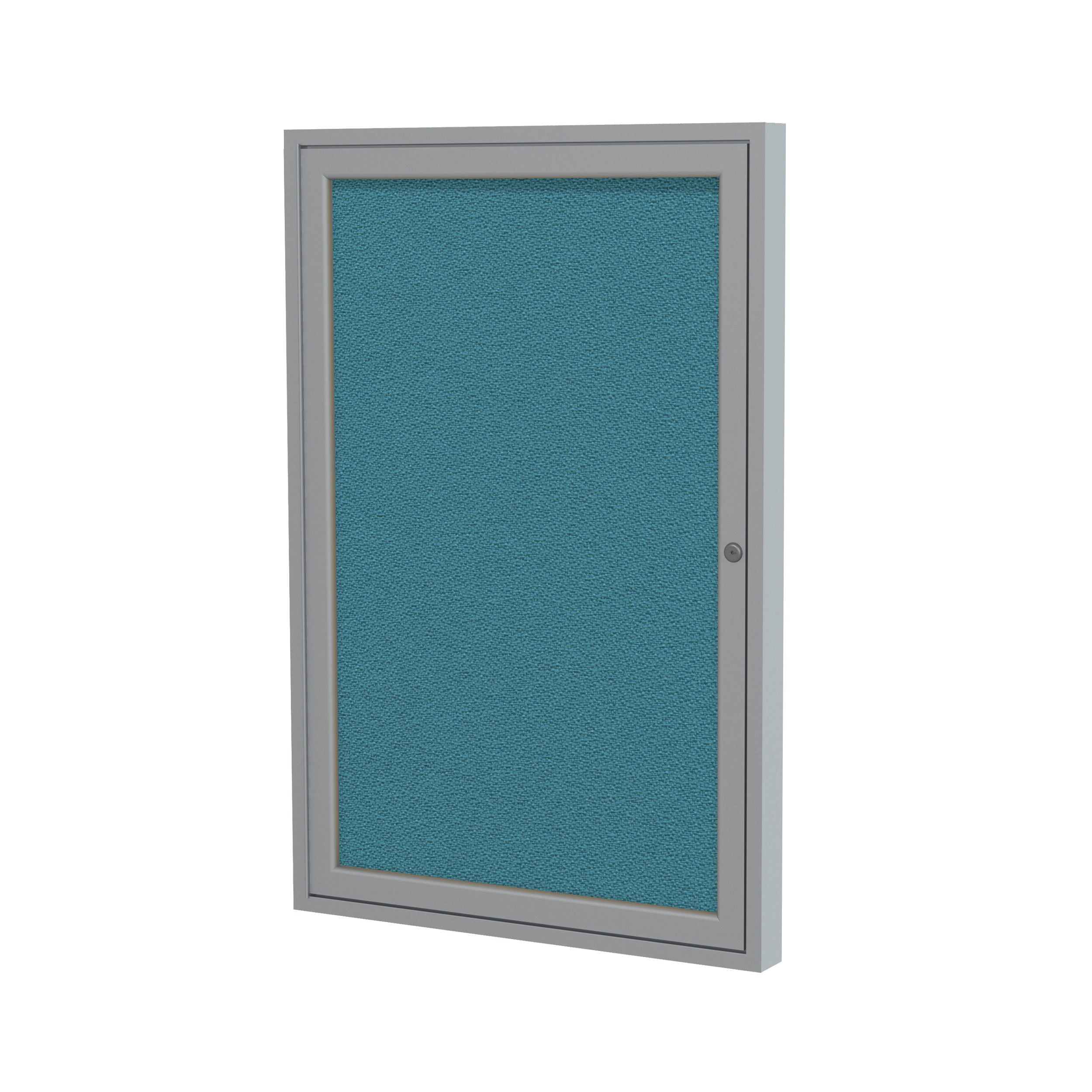 Ghent 1 Door Enclosed Fabric Bulletin Boards w/ Satin Aluminum Frame, 36"H x 36"W, Teal_0
