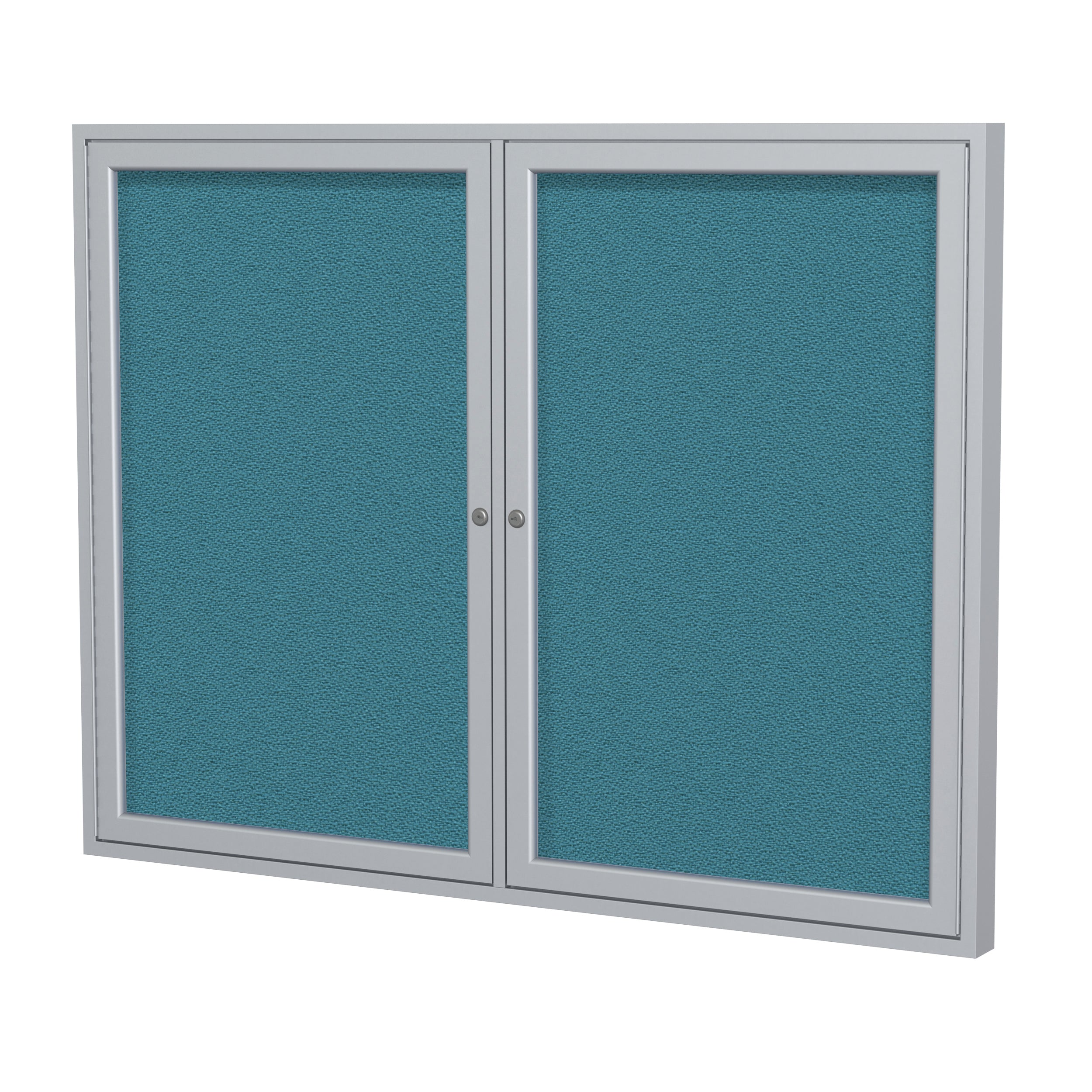 Ghent 2 Door Enclosed Fabric Bulletin Boards w/ Satin Aluminum Frame, 36"H x 48"W, Teal_0