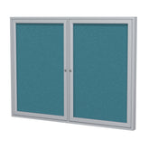 Ghent 2 Door Enclosed Fabric Bulletin Boards w/ Satin Aluminum Frame, 36"H x 48"W, Teal_0