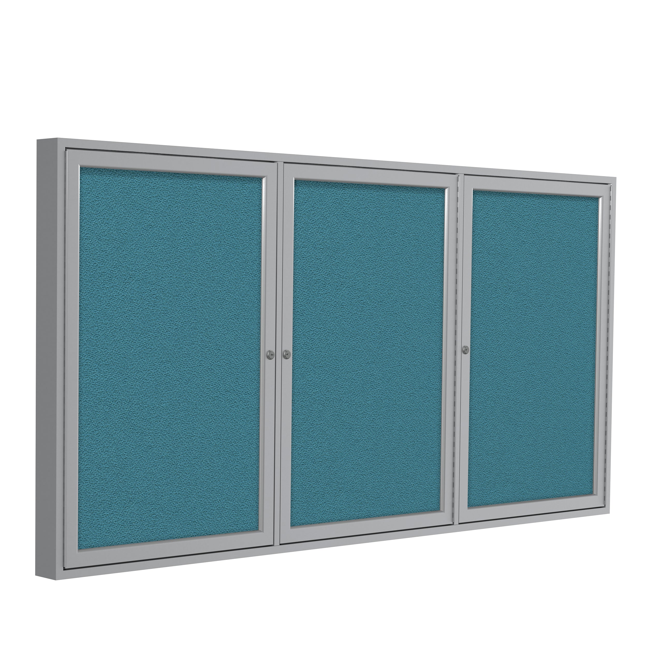 Ghent 2 Door Enclosed Fabric Bulletin Boards w/ Satin Aluminum Frame, 36"H x 72"W, Teal_0