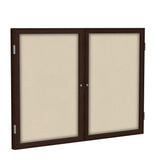 Ghent 2 Door Enclosed Fabric Bulletin Boards w/ Walnut Wood Frame, 4'H x 5'W, Beige_1