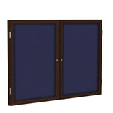 Ghent 2 Door Enclosed Fabric Bulletin Boards w/ Walnut Wood Frame, 3'H x 5'W, Blue_1