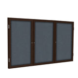 Ghent 3 Door Enclosed Fabric Bulletin Boards w/ Walnut Wood Frame, 4'H x 8'W, Gray_1