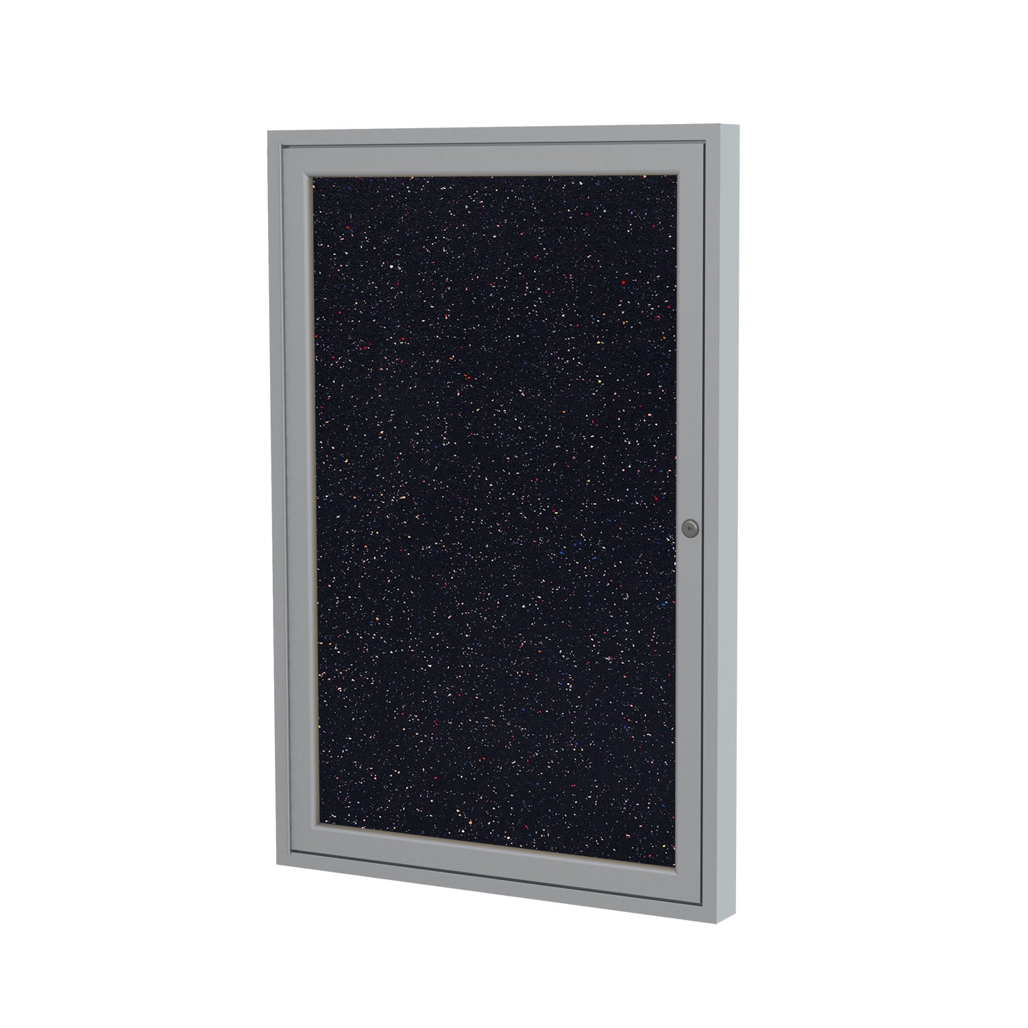 Ghent 1 Door Enclosed Recycled Rubber Bulletin Board w/ Satin Aluminum Frame, 3'H x 3'W, Confetti_1