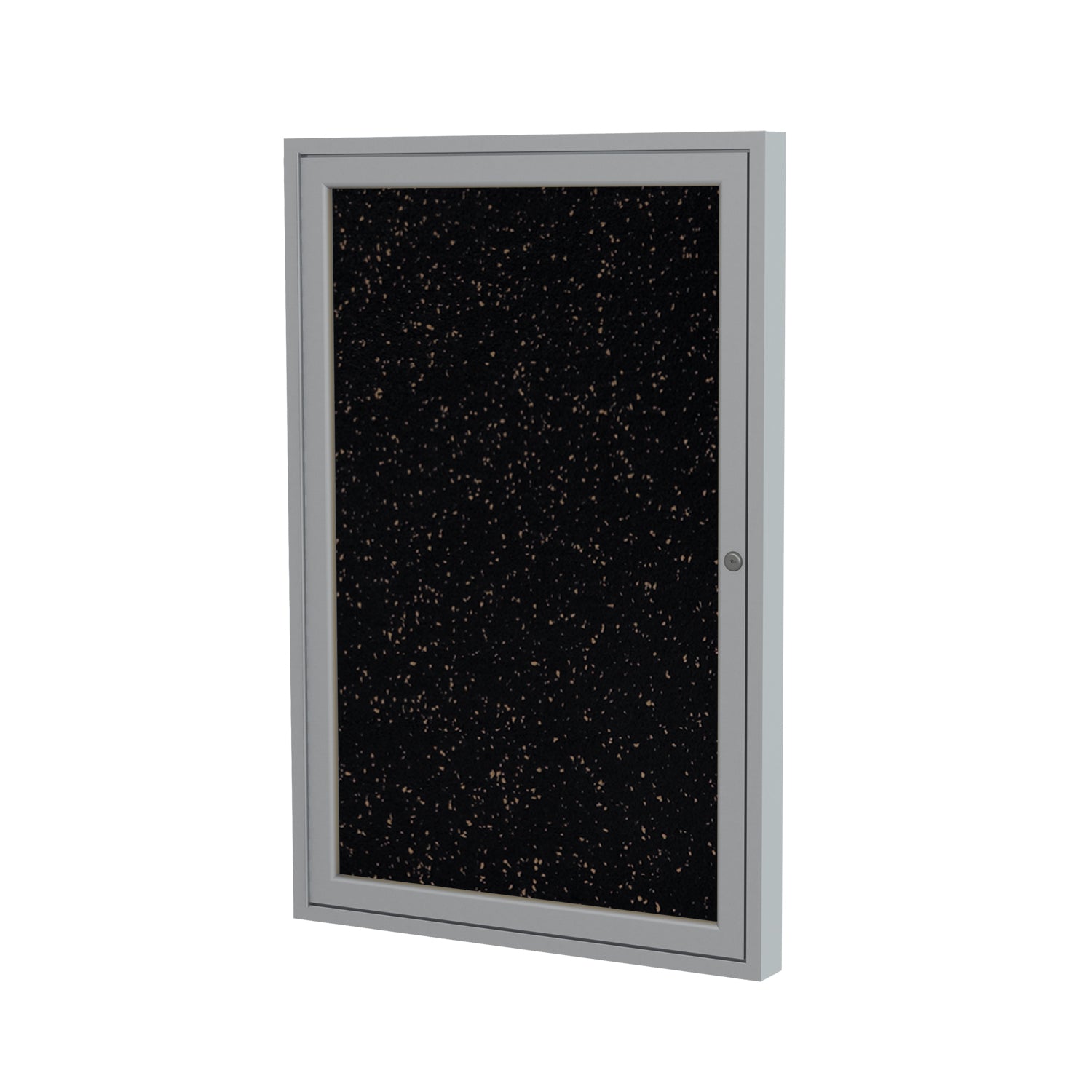 Ghent 1 Door Enclosed Recycled Rubber Bulletin Board w/ Satin Aluminum Frame, 36"H x 30"W, Tan Speckled_1
