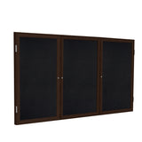Ghent 3 Door Enclosed Recycled Rubber Bulletin Board w/ Walnut Wood Frame, 4'H x 8'W, Black_1