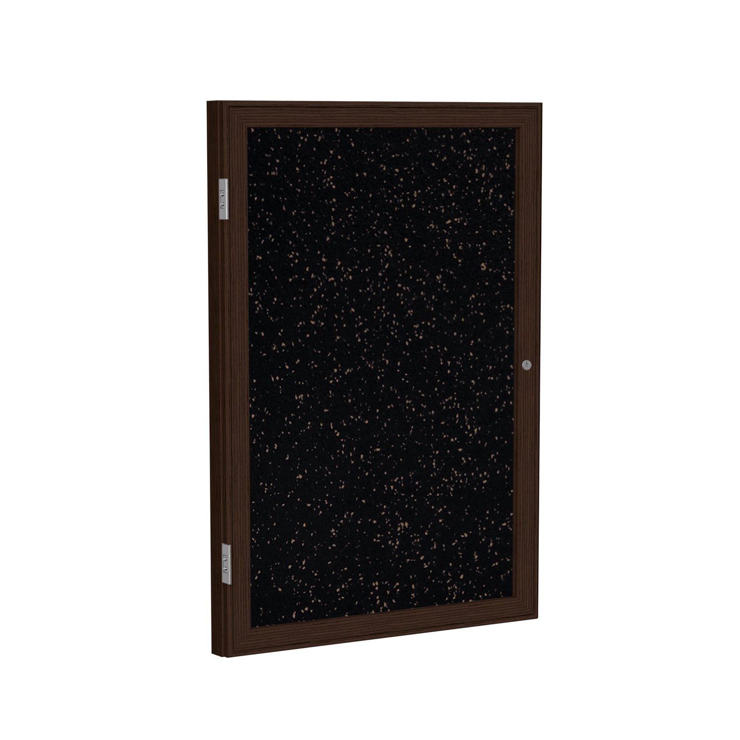 Ghent 1 Door Enclosed Recycled Rubber Bulletin Board w/ Walnut Wood Frame, 3'H x 3'W, Tan Speckled_1