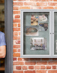 Ghent 2 Door Enclosed Vinyl Bulletin Board w/ Satin Aluminum Frame, 3'H x 5'W, Stone_4