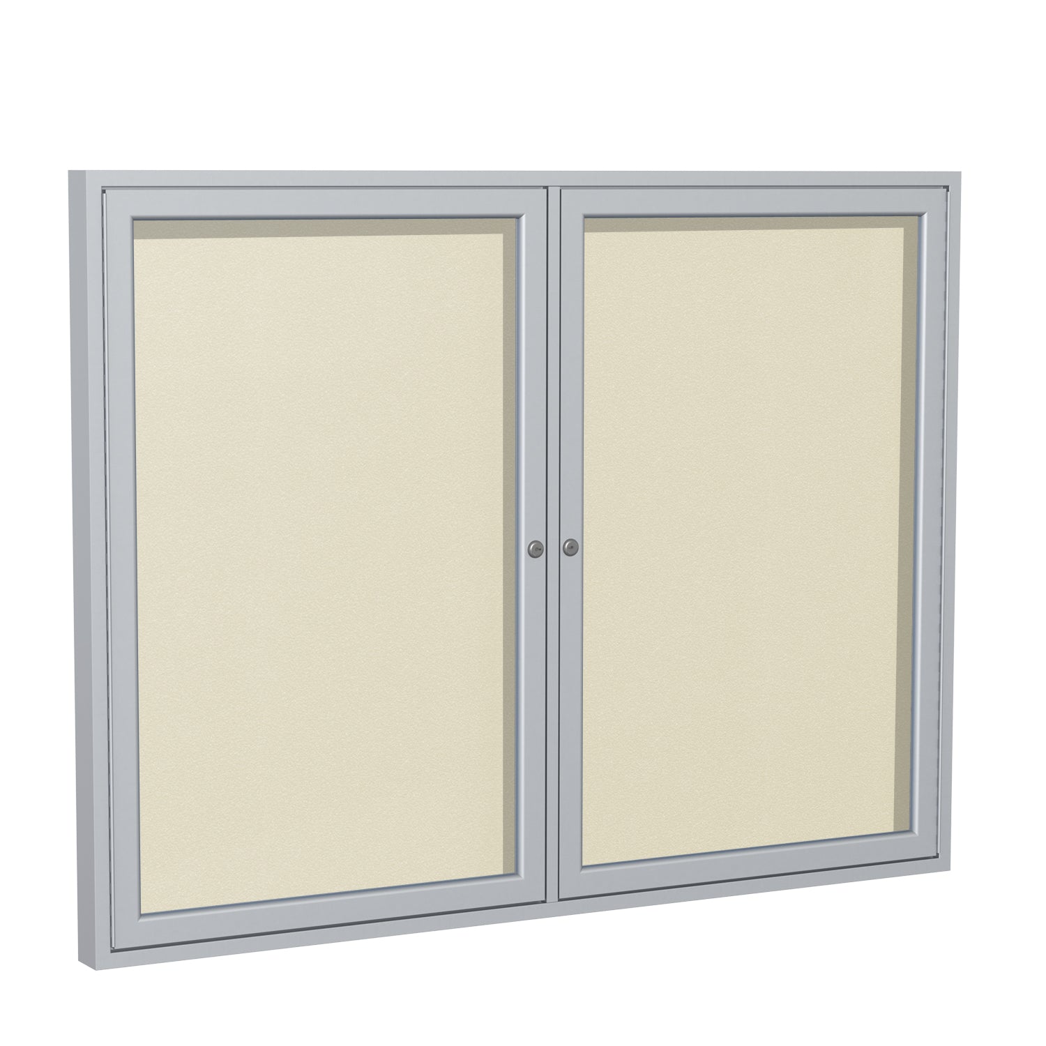 Ghent 2 Door Enclosed Vinyl Bulletin Board w/ Satin Aluminum Frame, 4'H x 5'W, Ivory_1