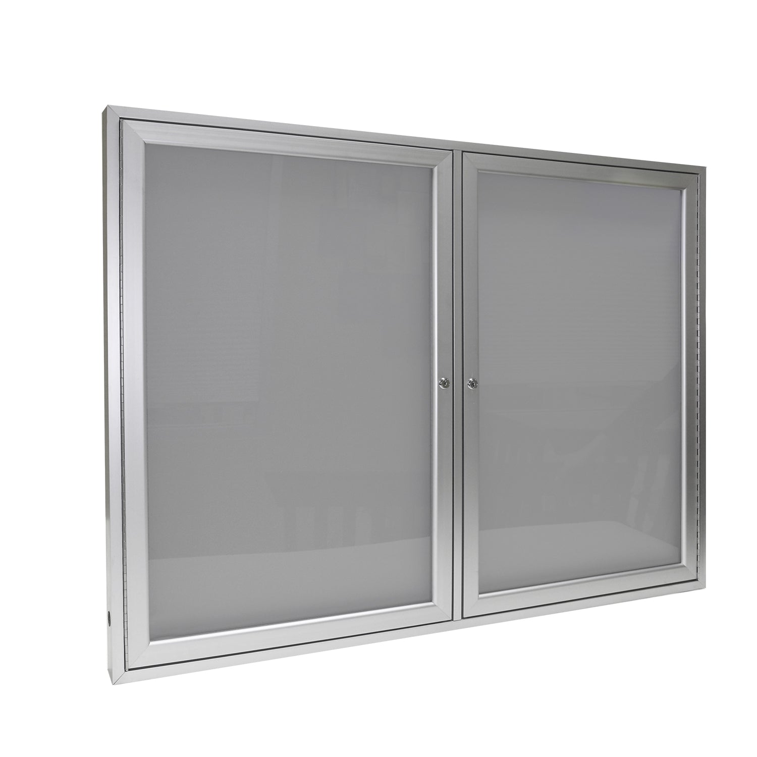 Ghent 2 Door Enclosed Vinyl Bulletin Board w/ Satin Aluminum Frame, 4'H x 5'W, Silver_1