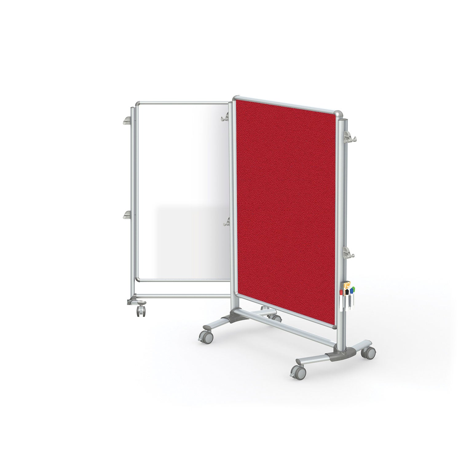 Ghent Nexus Jr. Partition, Mobile 2-Sided Porcelain Whiteboard/ Fabric Bulletin Board, Magnetic 46"H x 34"W, Red_0