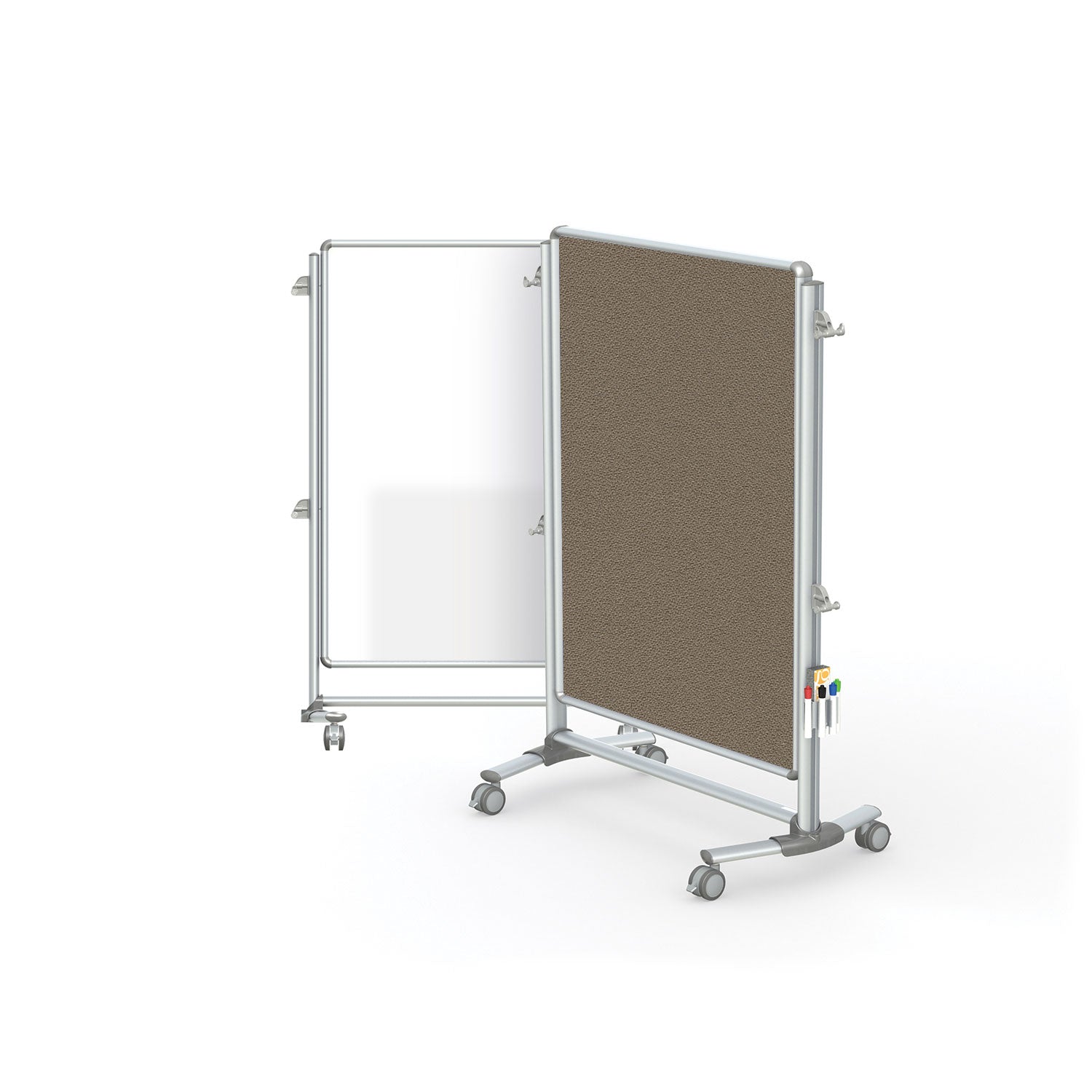 Ghent Nexus Jr. Partition, Mobile 2-Sided Porcelain Whiteboard/ Fabric Bulletin Board, Magnetic 46"H x 34"W, Taupe_0