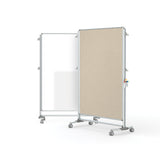 Ghent Nexus Partition, Mobile 2-Sided Porcelain Whiteboard, Magnetic/ Fabric Bulletin Board, 65"H x 46"W, Beige_0