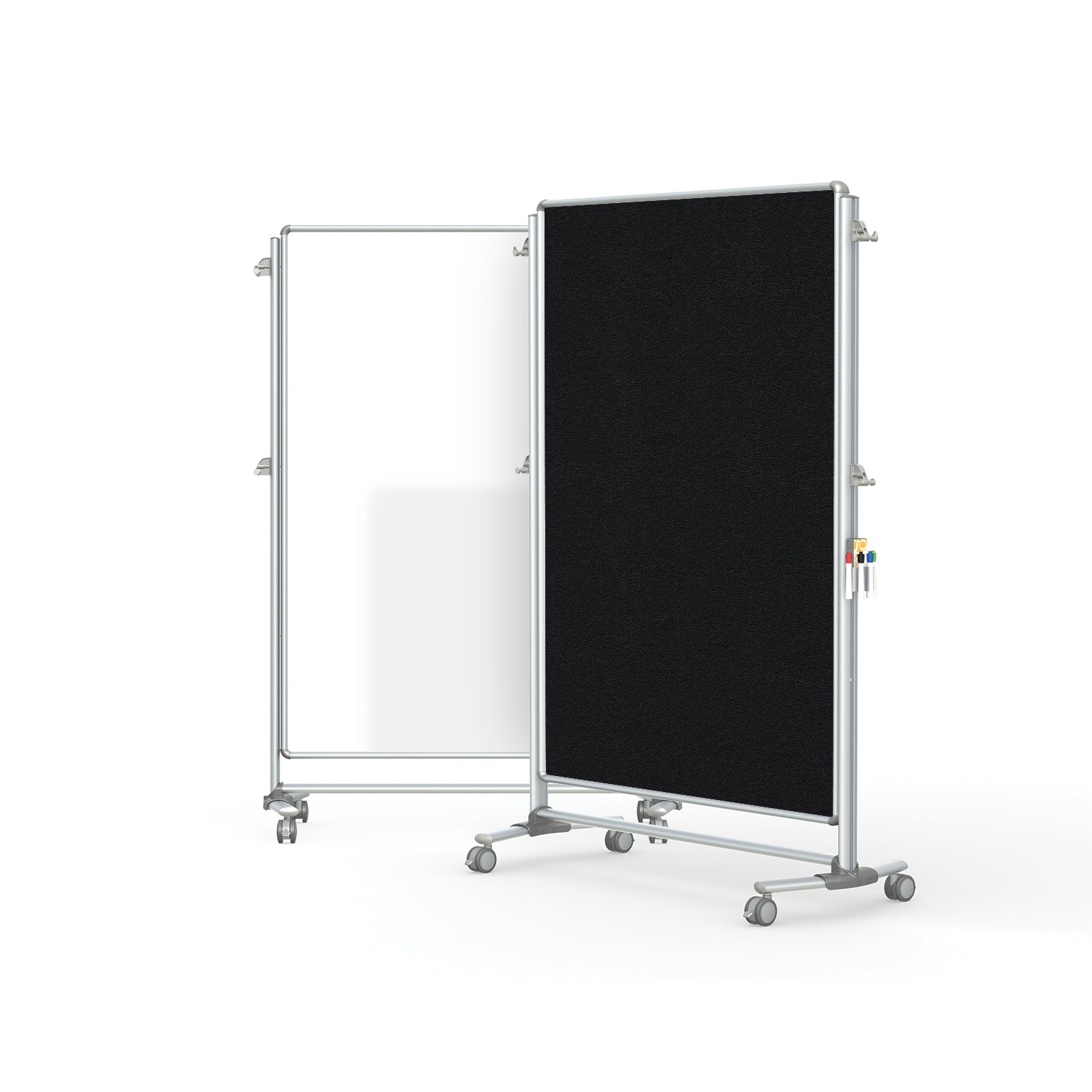Ghent Nexus Partition, Mobile 2-Sided Porcelain Whiteboard, Magnetic/ Fabric Bulletin Board, 65"H x 46"W, Black_0