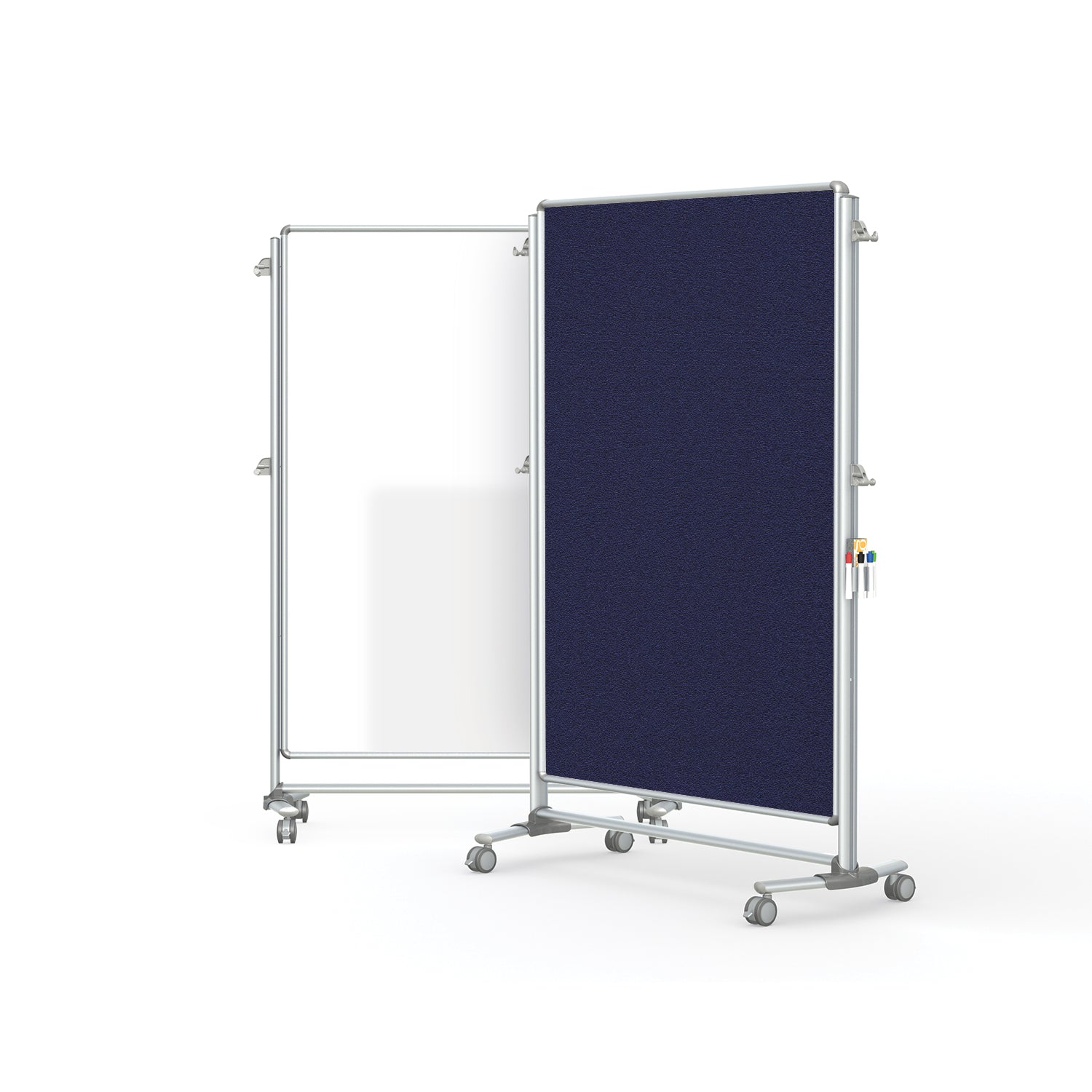 Ghent Nexus Partition, Mobile 2-Sided Porcelain Whiteboard, Magnetic/ Fabric Bulletin Board, 65"H x 46"W, Blue_0