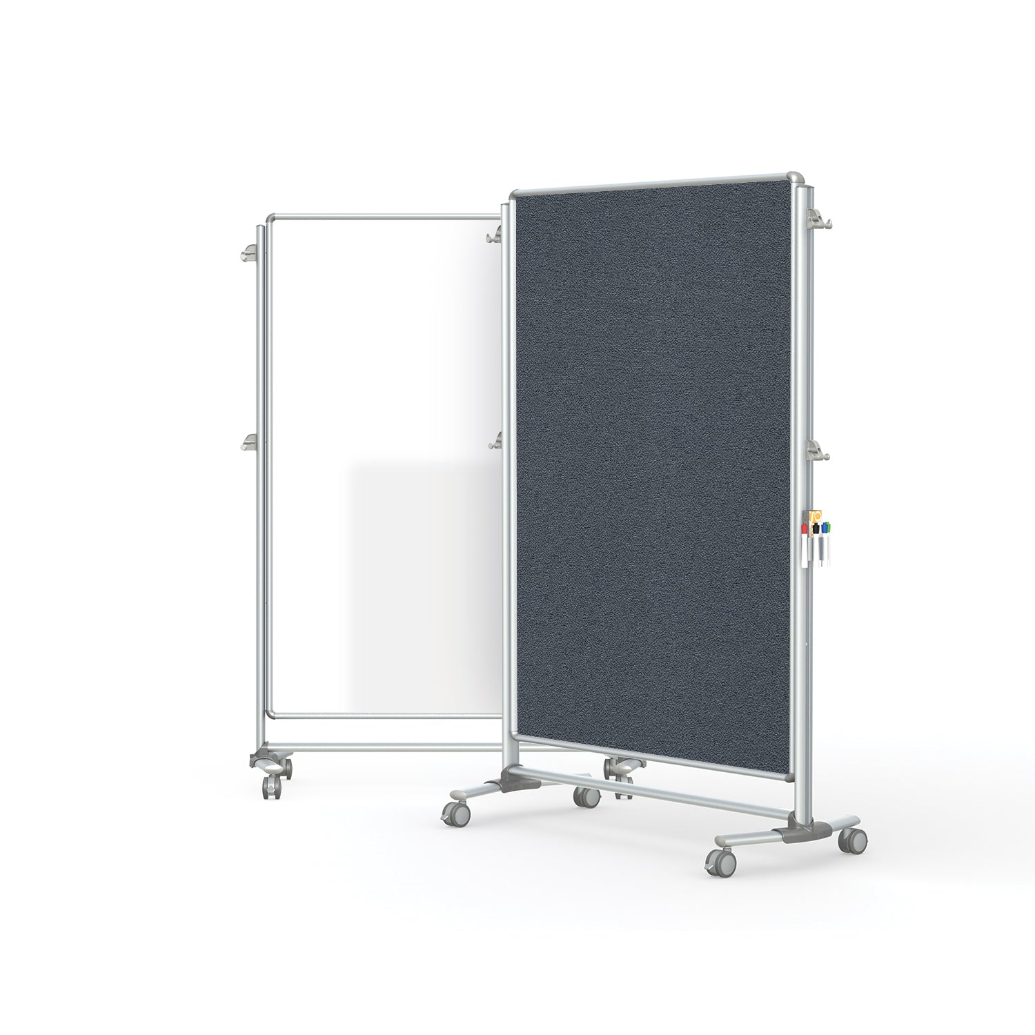Ghent Nexus Partition, Mobile 2-Sided Porcelain Whiteboard, Magnetic/ Fabric Bulletin Board, 65"H x 46"W, Gray_0