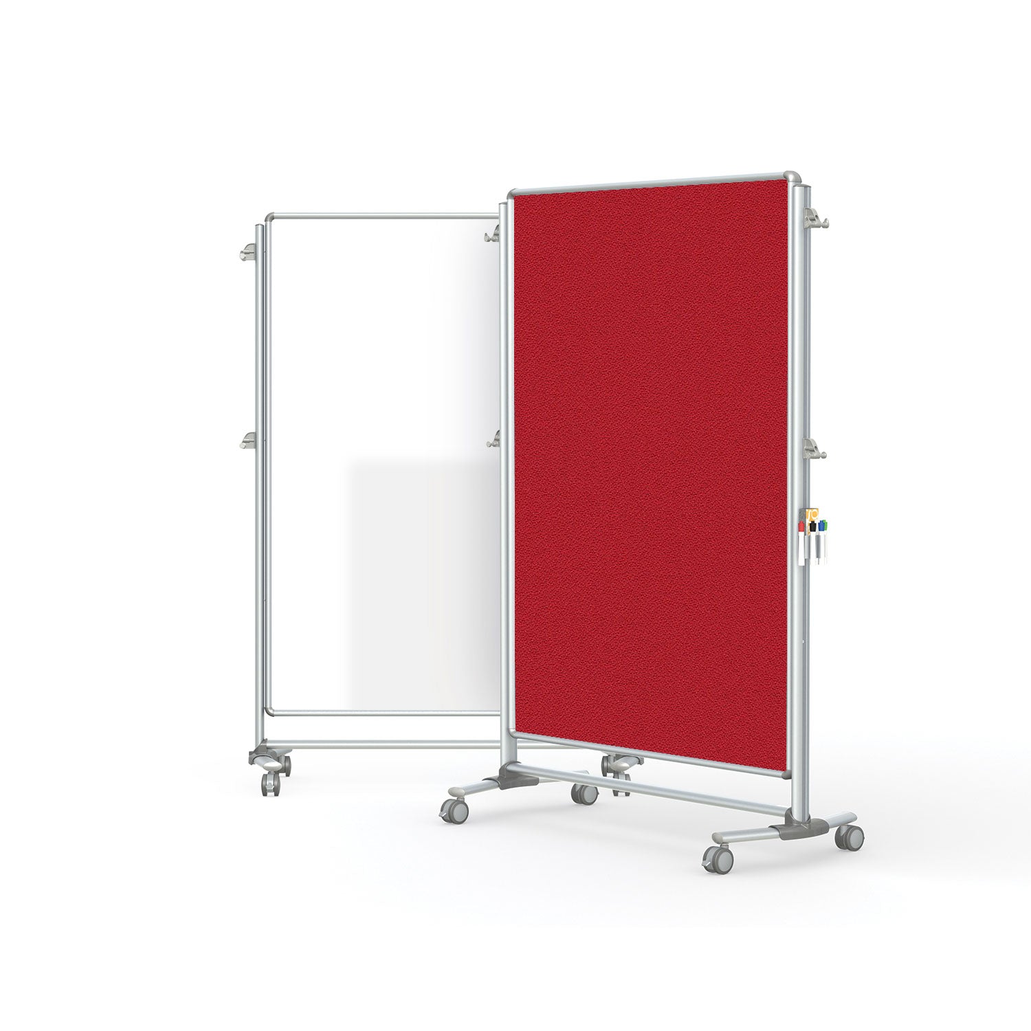 Ghent Nexus Partition, Mobile 2-Sided Porcelain Whiteboard, Magnetic/ Fabric Bulletin Board, 65"H x 46"W, Red_0