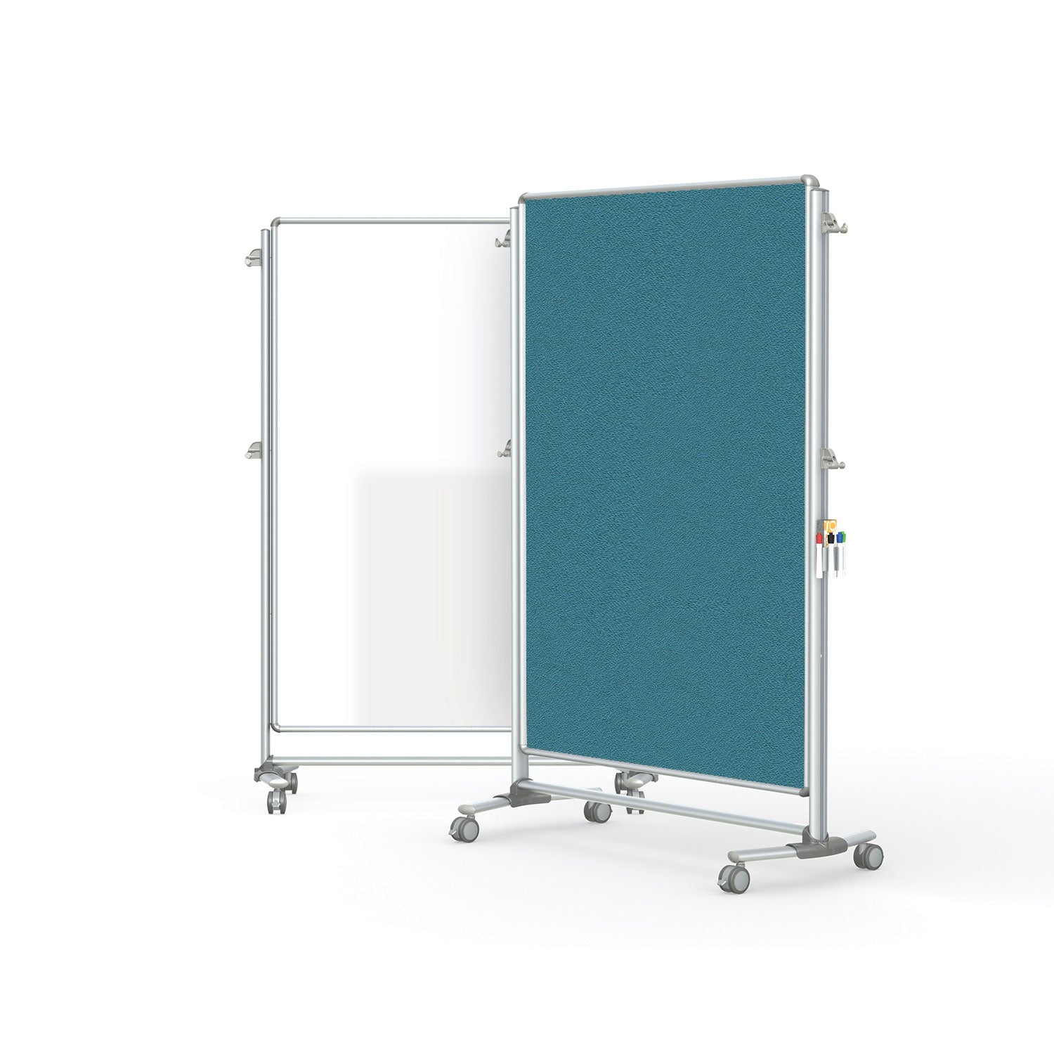 Ghent Nexus Partition, Mobile 2-Sided Porcelain Whiteboard, Magnetic/ Fabric Bulletin Board, 65"H x 46"W, Teal_0