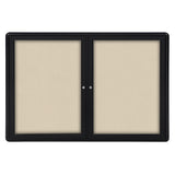 Ghent Ovation 2 Door Enclosed Fabric Bulletin Board w/ Black Frame, 3'H x 4'W, Beige_1