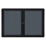 Ghent Ovation 2 Door Enclosed Fabric Bulletin Board w/ Black Frame, 3'H x 5'W, Gray_1
