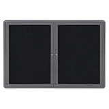 Ghent Ovation 2 Door Enclosed Fabric Bulletin Board w/ Gray Frame, 3'H x 5'W, Black_1