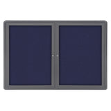Ghent Ovation 2 Door Enclosed Fabric Bulletin Board w/ Gray Frame, 3'H x 4'W, Blue_1