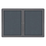 Ghent Ovation 2 Door Enclosed Fabric Bulletin Board w/ Gray Frame, 3'H x 5'W, Gray_1