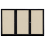 Ghent Ovation 3 Door Enclosed Fabric Bulletin Board w/ Black Frame, 4'H x 6'W, Beige_1