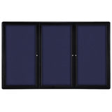 Ghent Ovation 3 Door Enclosed Fabric Bulletin Board w/ Black Frame, 4'H x 6'W, Blue_1