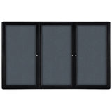 Ghent Ovation 3 Door Enclosed Fabric Bulletin Board w/ Black Frame, 4'H x 6'W, Gray_1
