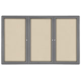 Ghent Ovation 3 Door Enclosed Fabric Bulletin Board w/ Gray Frame, 4'H x 6'W, Beige_1