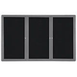 Ghent Ovation 3 Door Enclosed Fabric Bulletin Board w/ Gray Frame, 4'H x 6'W, Black_1