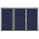Ghent Ovation 3 Door Enclosed Fabric Bulletin Board w/ Gray Frame, 4'H x 6'W, Blue_1