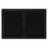 Ghent Ovation 2 Door Enclosed Flannel Letter Board w/ Black Frame, 3'H x 4'W, Black_0