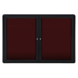 Ghent Ovation 2 Door Enclosed Flannel Letter Board w/ Black Frame, 3'H x 4'W, Burgundy_0