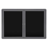 Ghent Ovation 2 Door Enclosed Flannel Letter Board w/ Gray Frame, 3'H x 4'W, Black_0